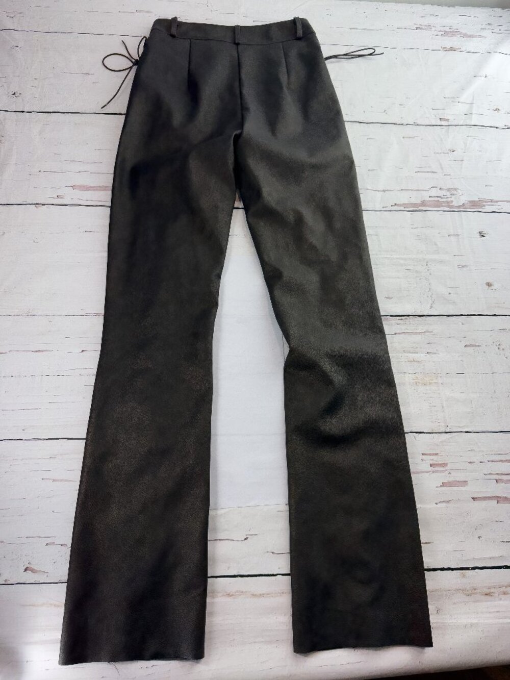 White Fox Lace-Up Faux Leather Flare Chocolate XS Y2K Moto grunge Y2K trouser - Picture 3 of 13